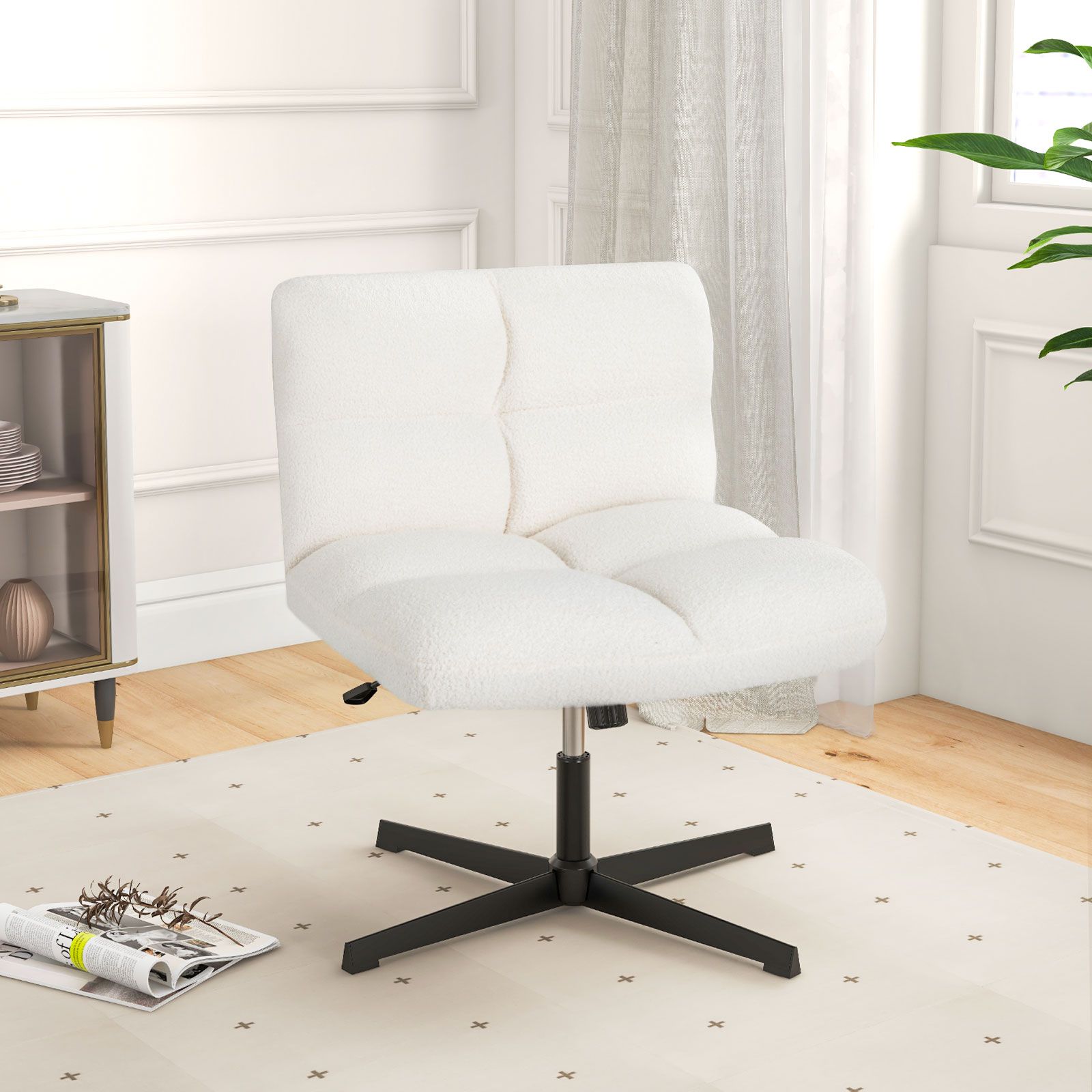 Adjustable Armless Office Chair with Imitation Lamb Fleece - Cream White